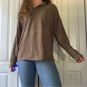 ADORABLE POLO RALPH LAUREN SWEATER SIZE LARGE BROWN TAN TOP SHIRT V NECK BUTTON